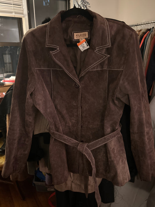 Wilson's leather brown suede jacket with white stitching