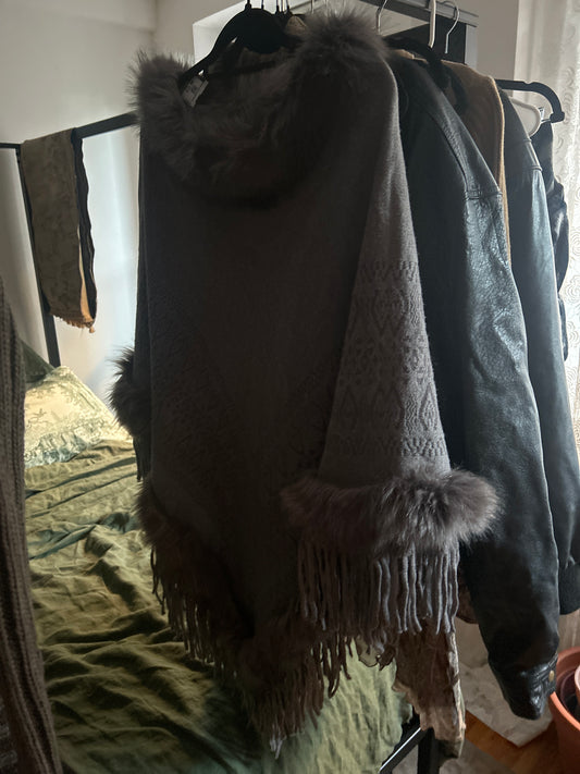 Gray faux fur shawl