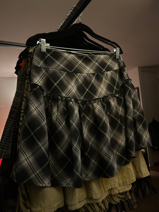 Black and white plaid skirt with ruffle