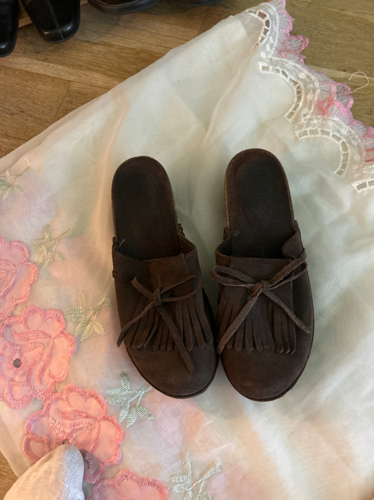 J. Crew brown moccasin mules