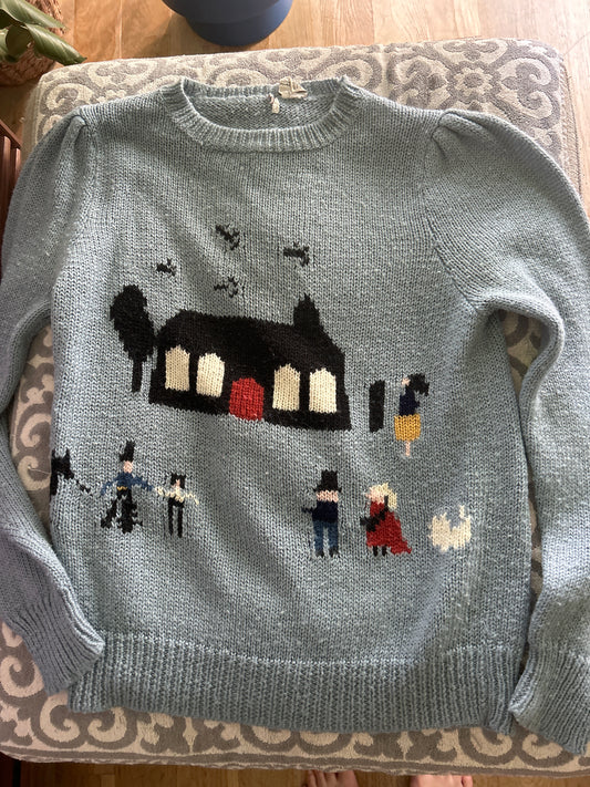 Knit sweater town scene