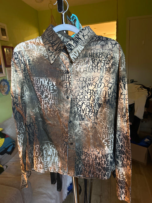 Brown button up graffiti top
