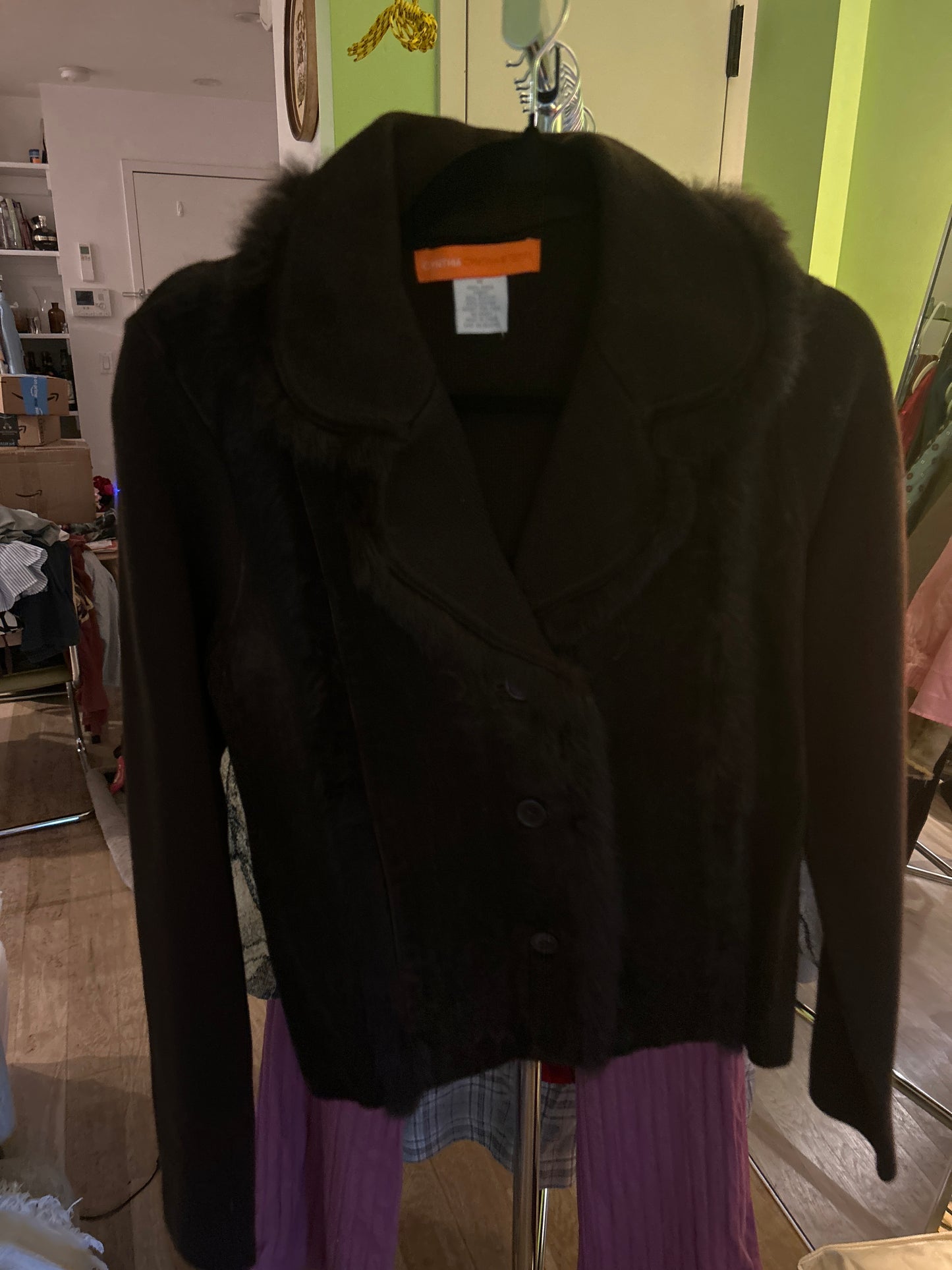 Cynthia Steffe suede and rabbit fur trim blazer