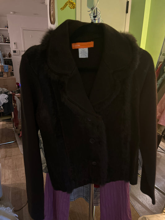 Cynthia Steffe suede and rabbit fur trim blazer