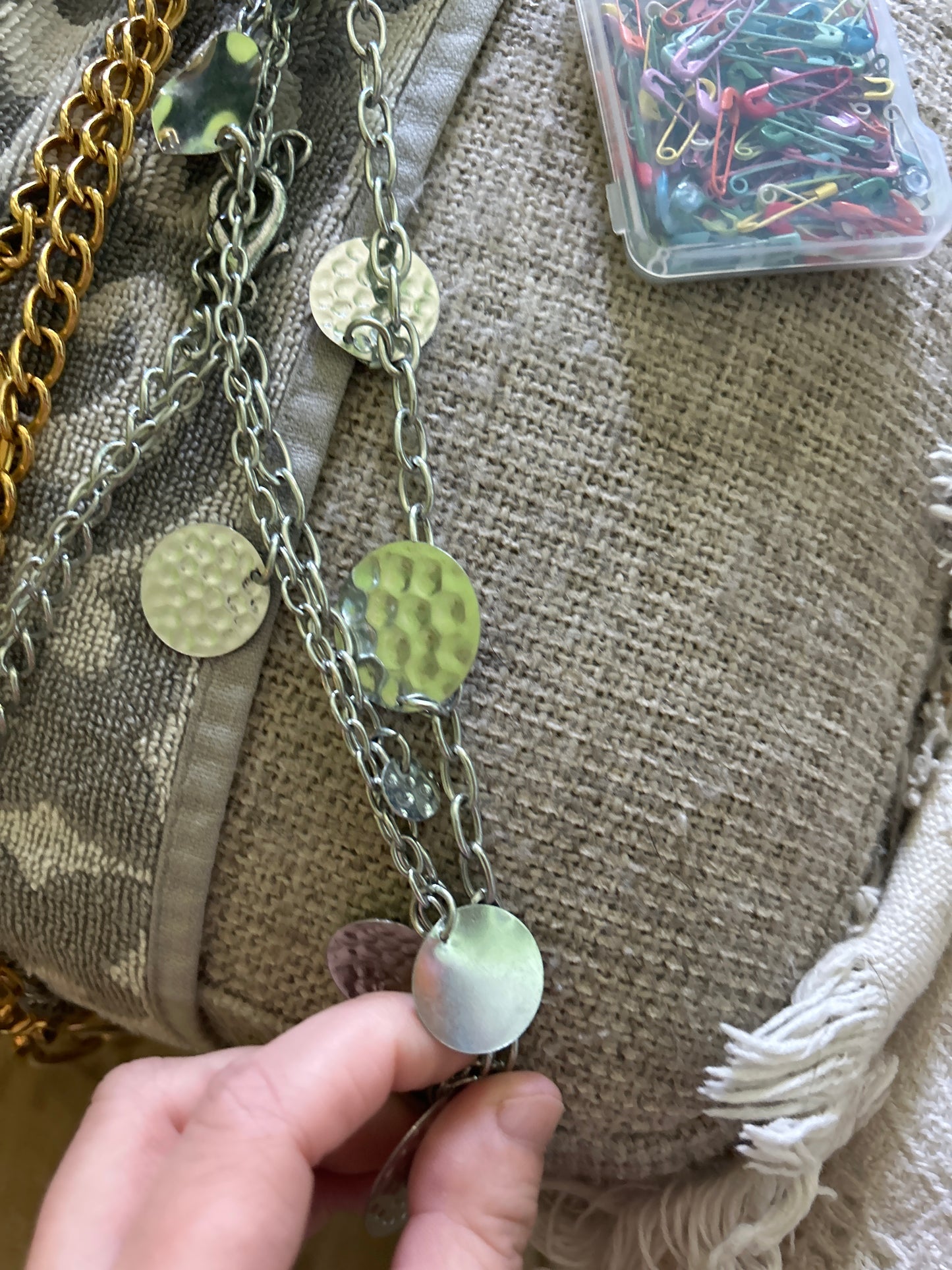 Silver chain belt with circles
