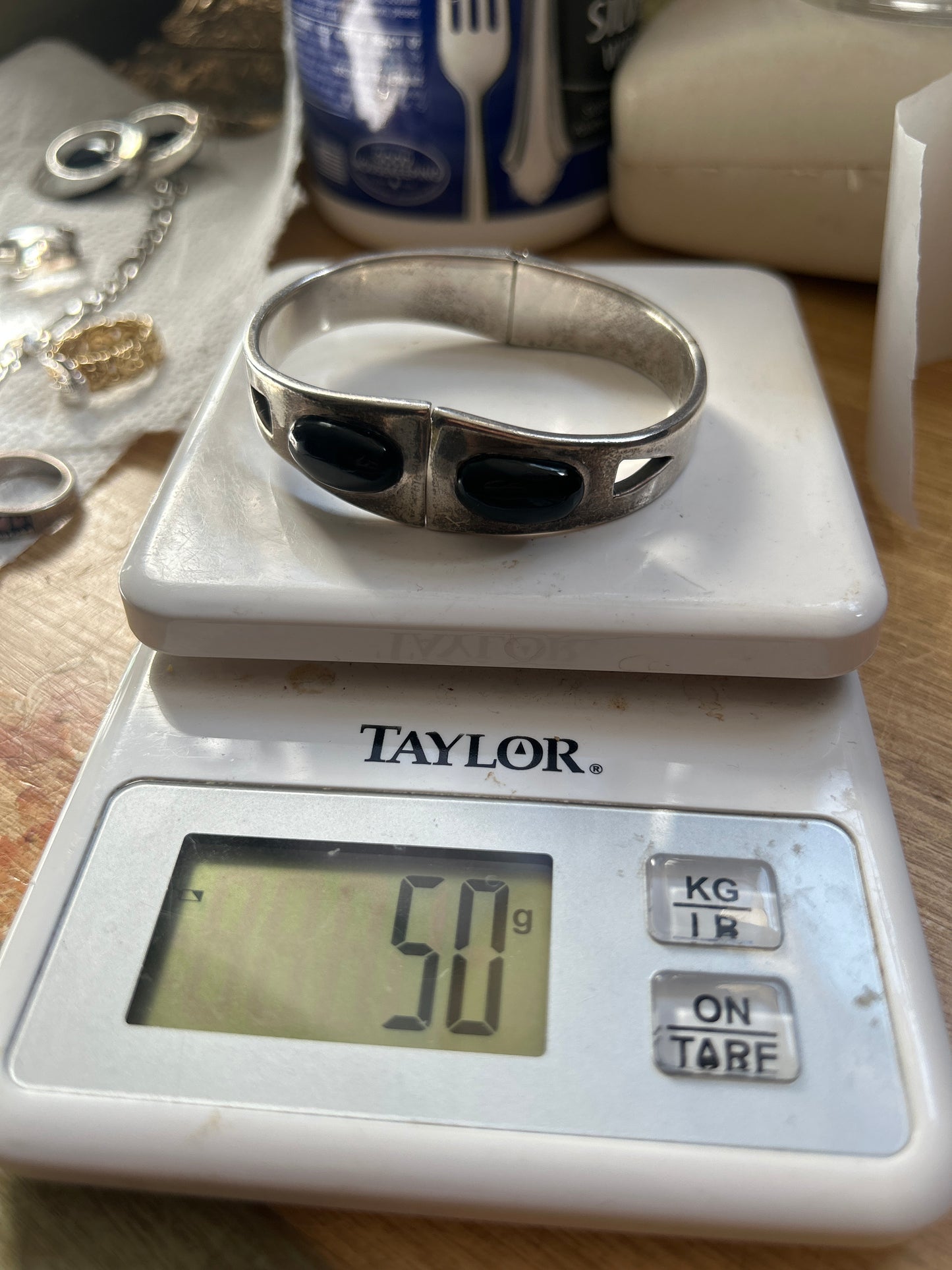 Sterling silver Mexican cuff bracelet with Onyx 01502U