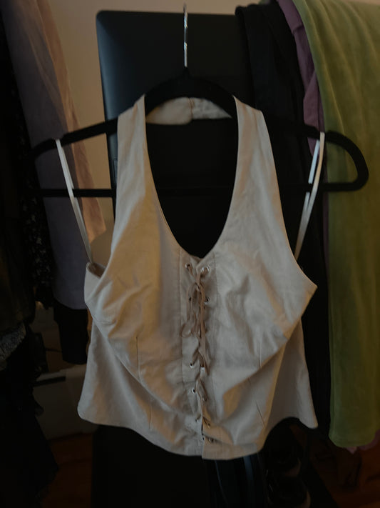 Nude halter with lace up front