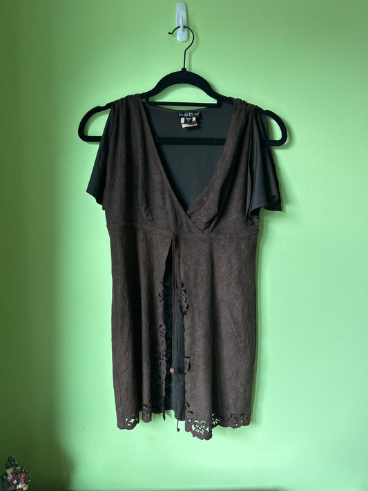 brown Bebe top with cutouts