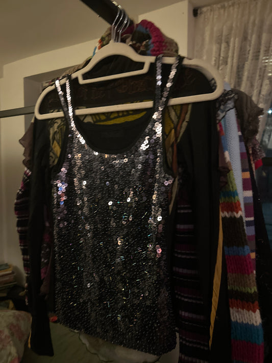 Grey sequin tank top