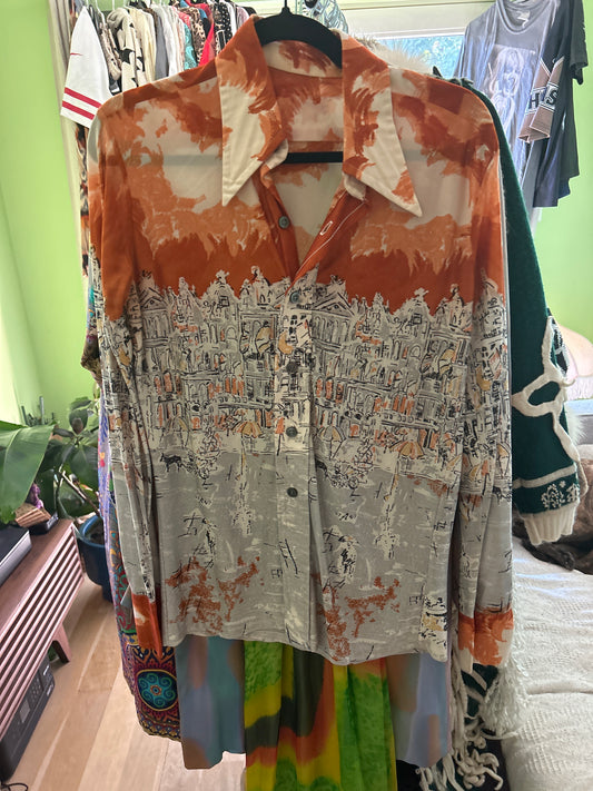 70s beach print shirt