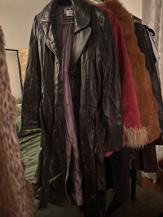 Black leather trench coat