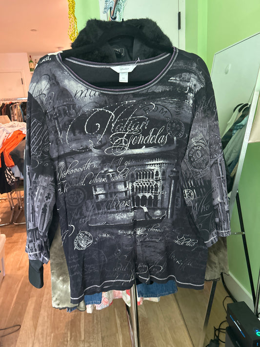 Black long sleeve Italian print shirt