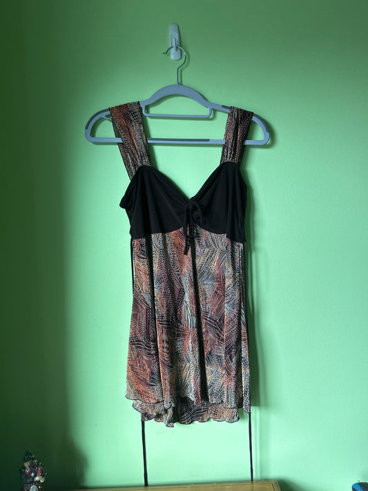 Twin pleated abstract print babydoll dress/tank top