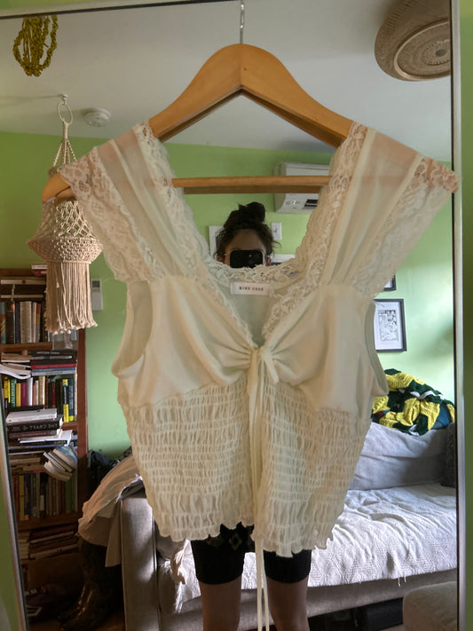 White sheer top with smocking