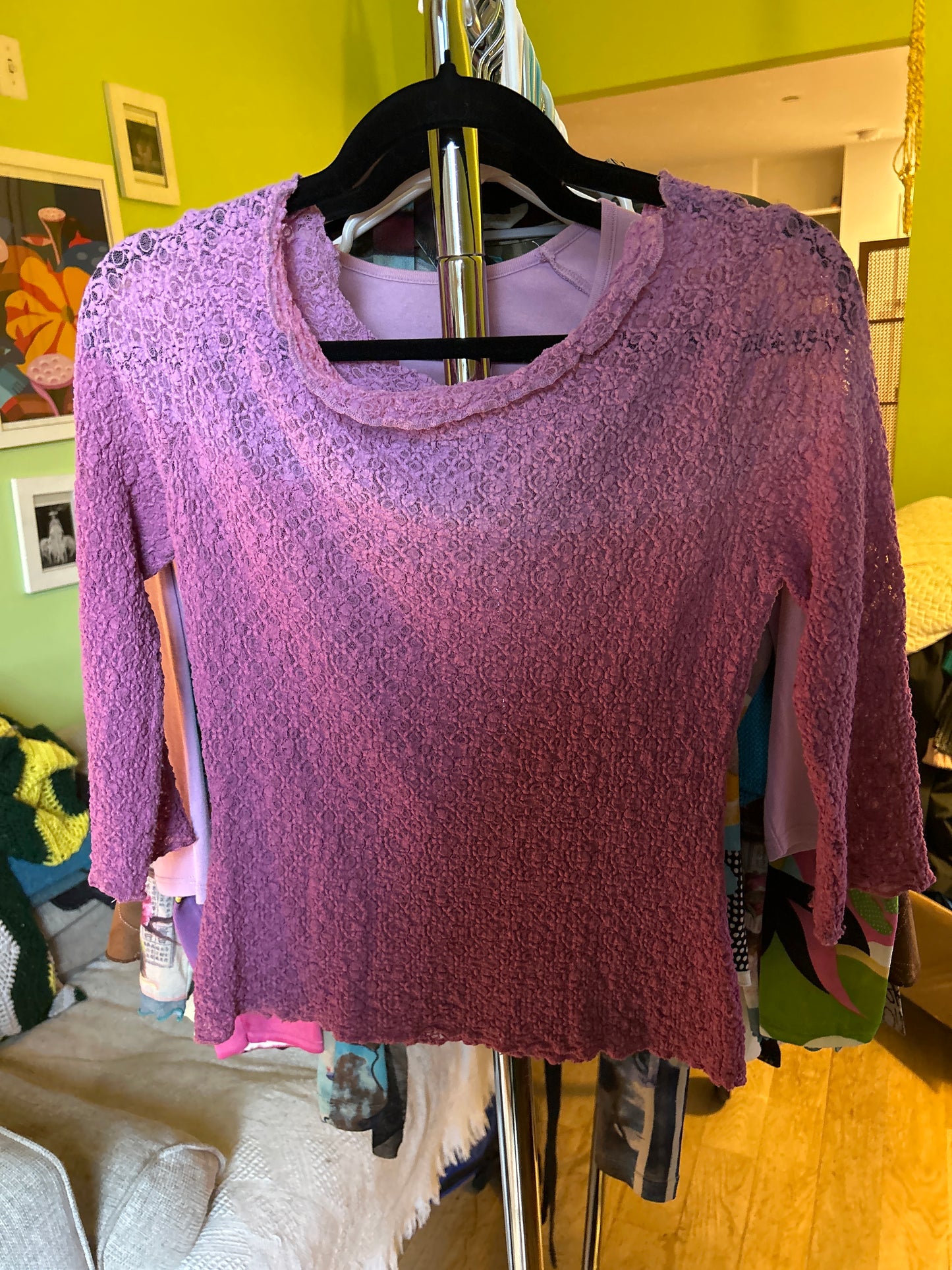 Purple semi mesh top