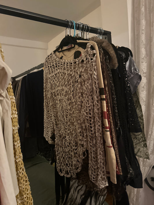 Tan/white crochet sweater