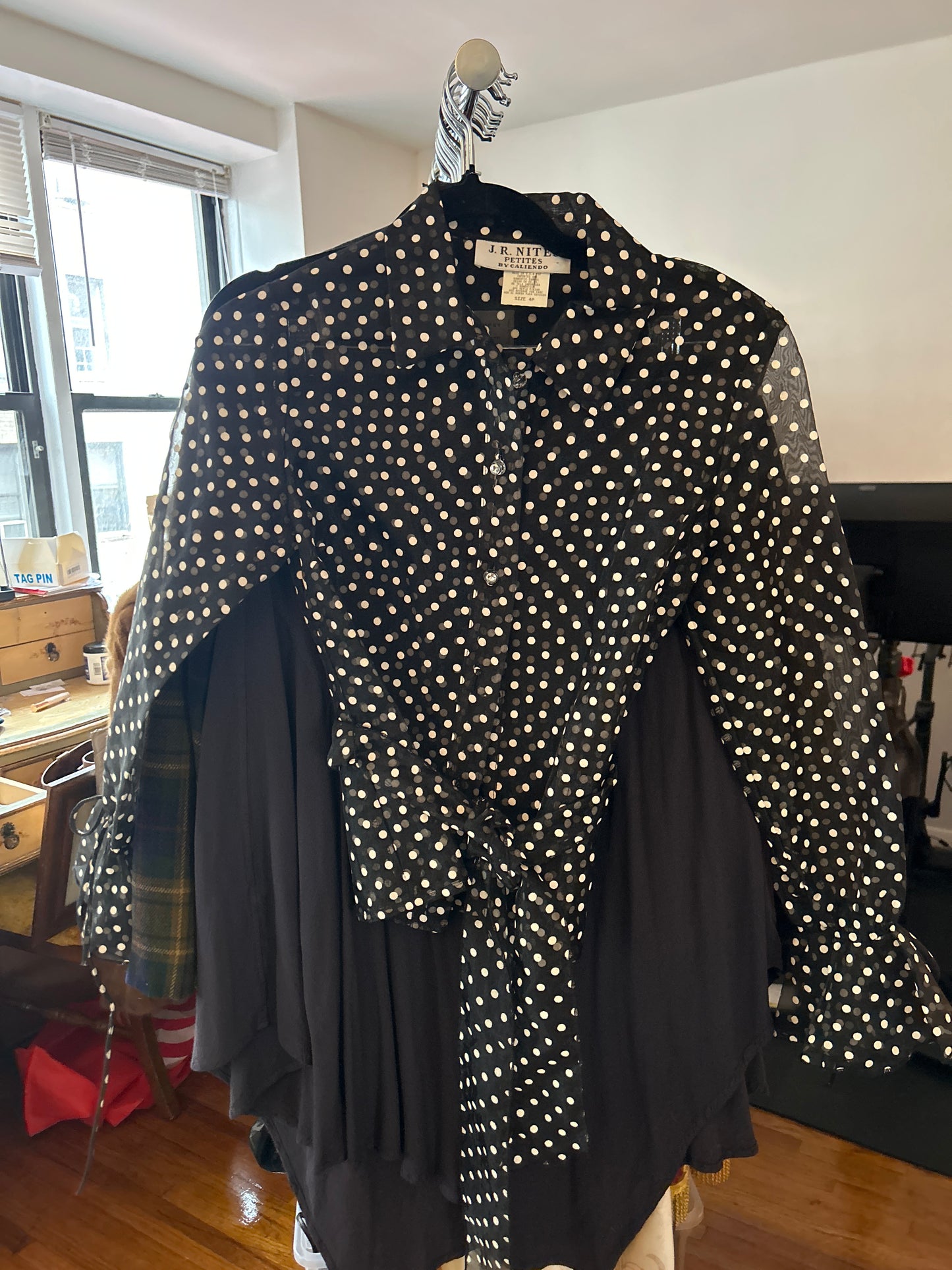 JM 245 black and white polka dot blouse