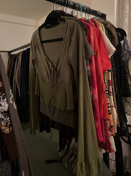Green flutter sleeve top