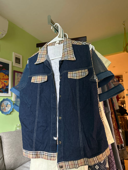 Denim vest w Burberry print