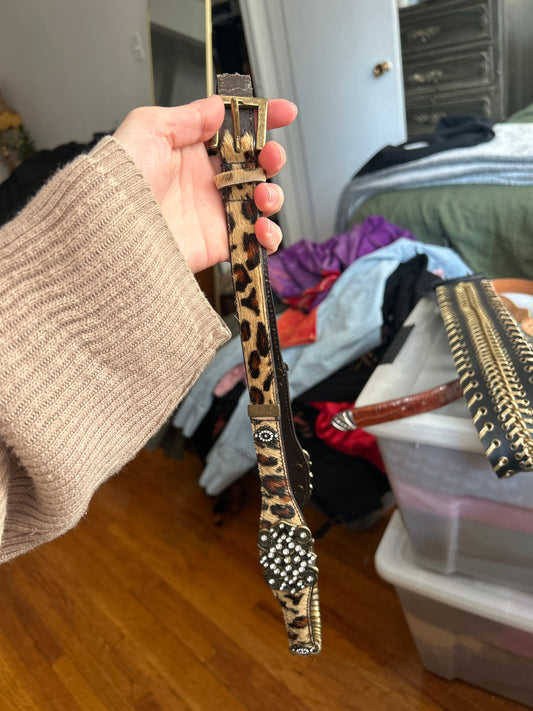 JM rhinestone leopard pony hair belt 178