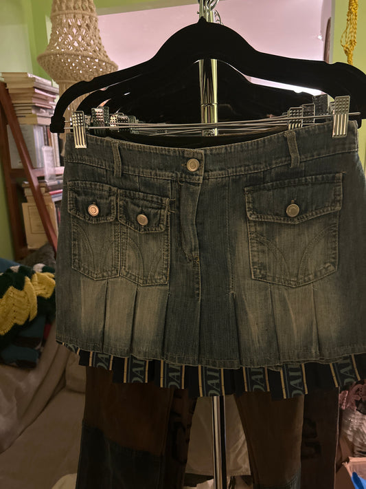 Pleated denim mini skirt