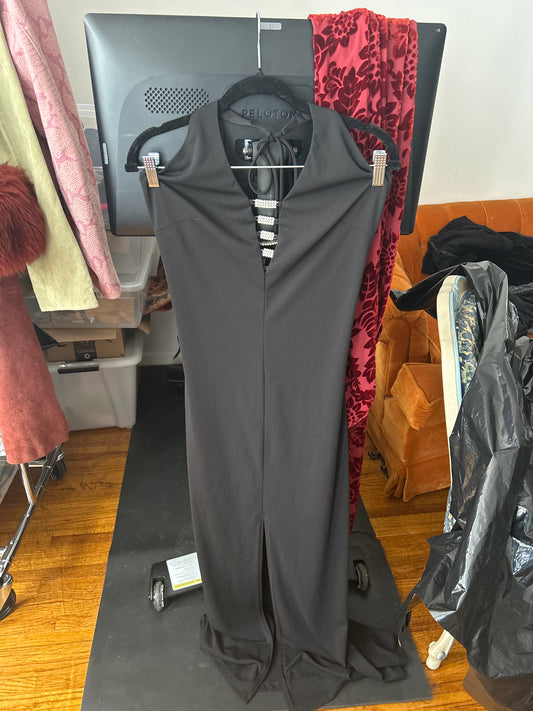Black embellished halter dress