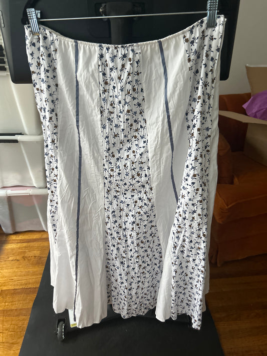 White and blue floral maxi skirt