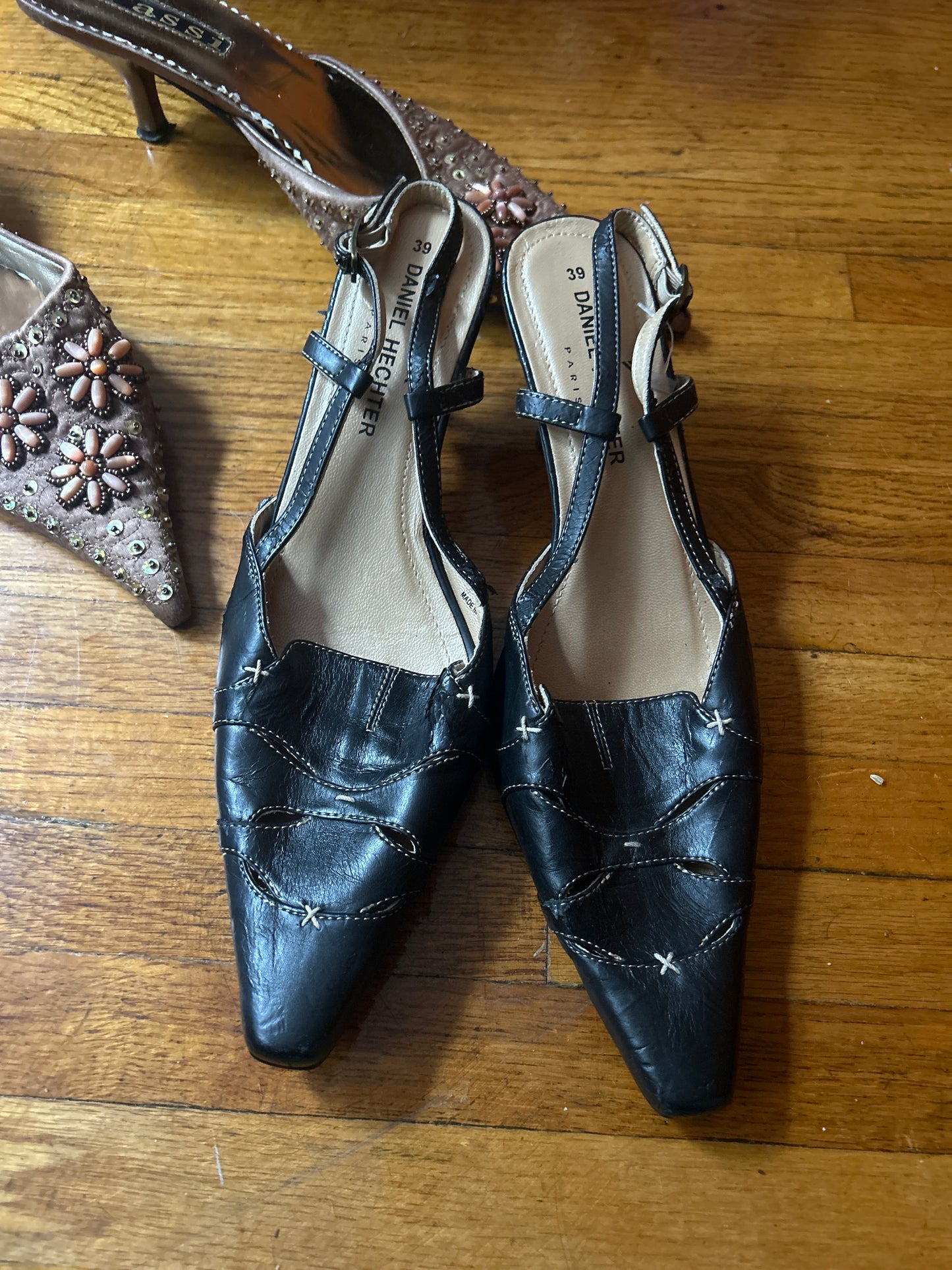 Daniel Hechter black strap heels