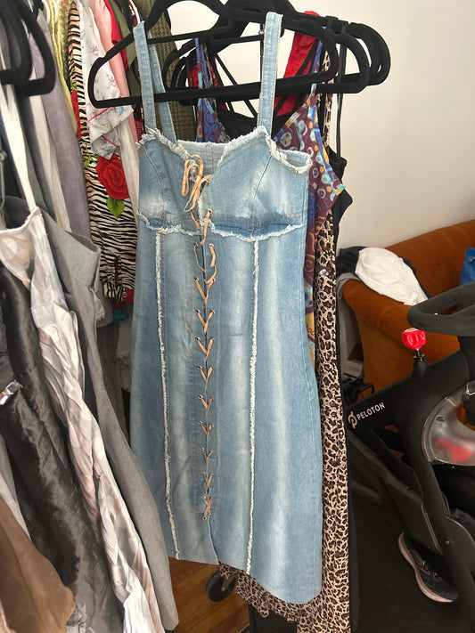 cotton denim lace up dress 01508L