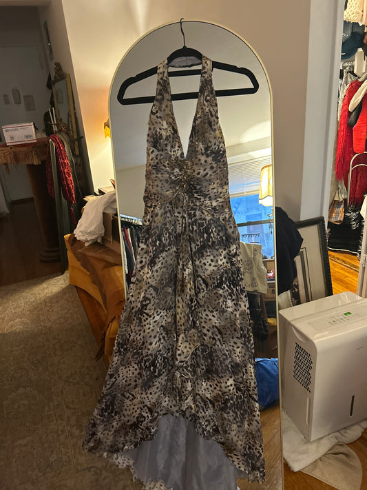 Leopard full length halter dress