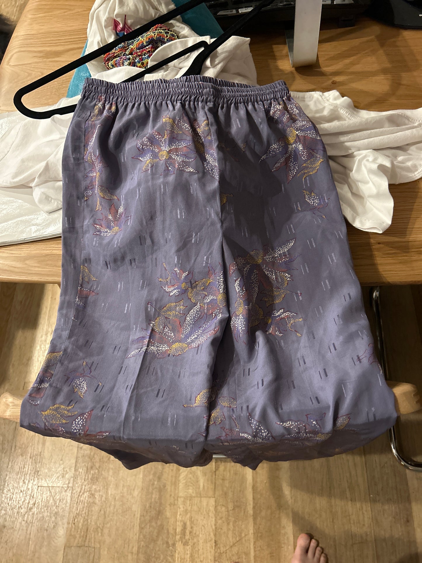 purple floral poly pants
