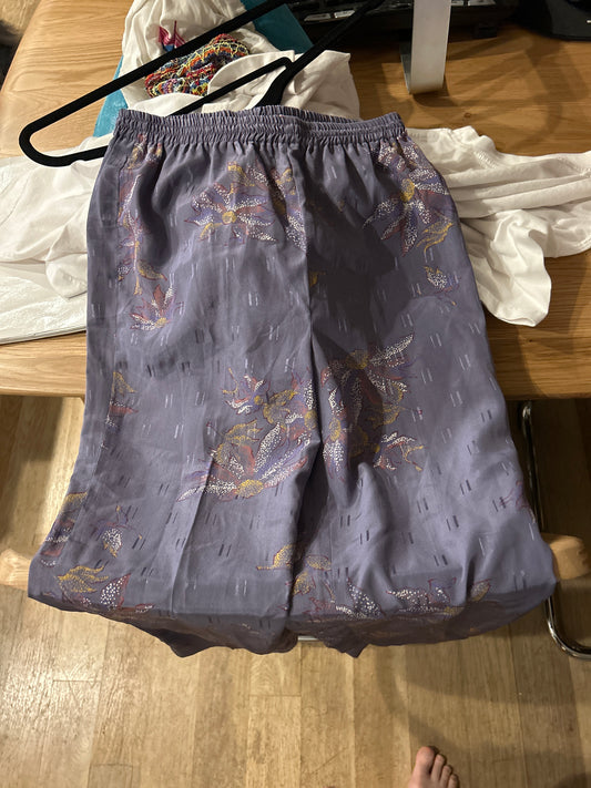 purple floral poly pants