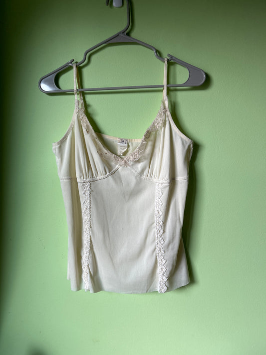 Lisa Z palest yellow tank top with lace trim