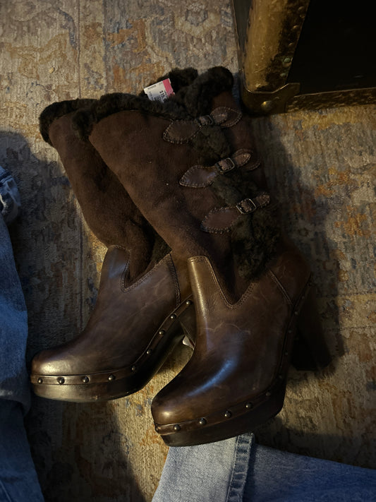 Frye Ella Shearling brown boots