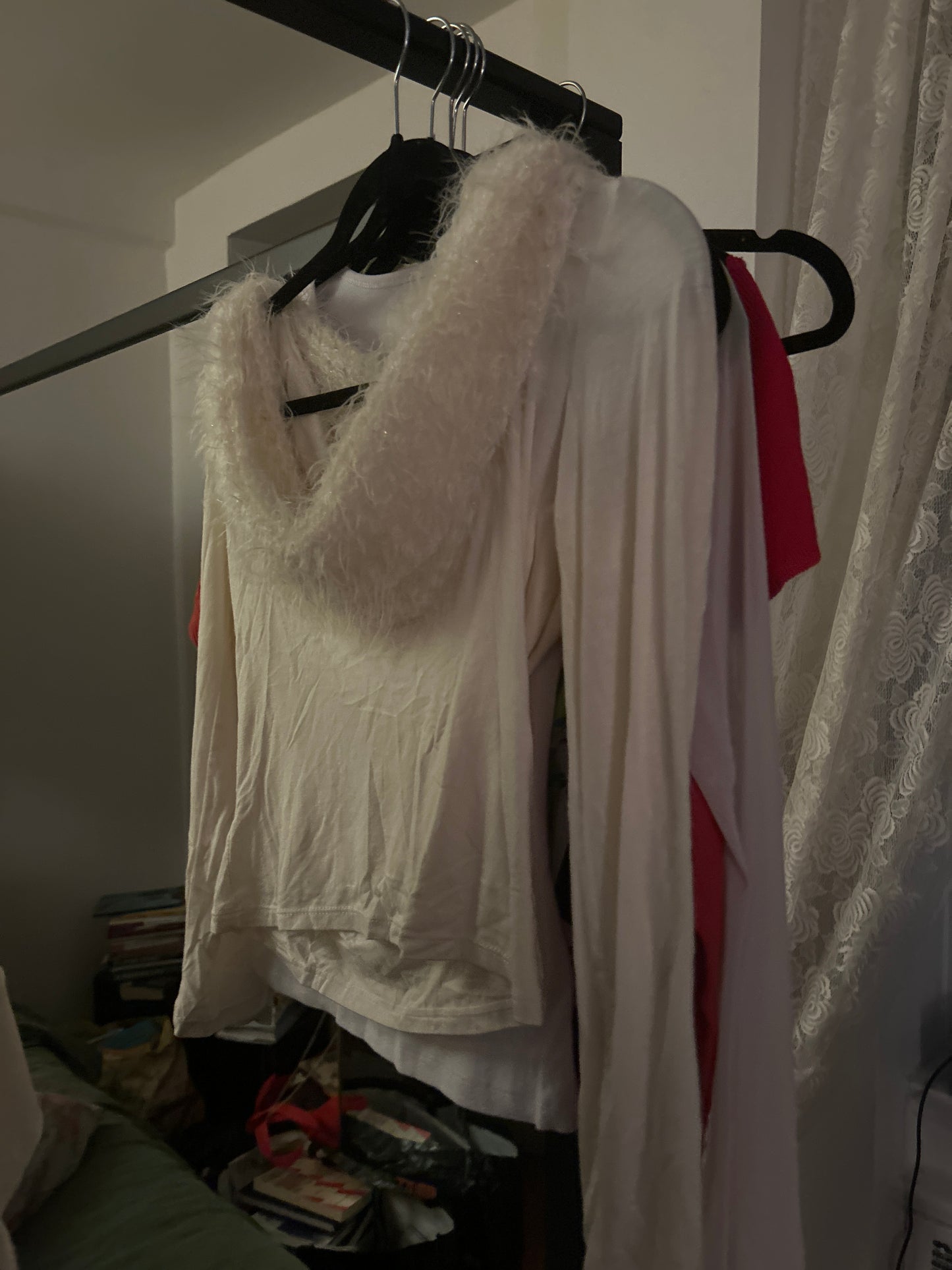 Fuzzy scoop neck long sleeve