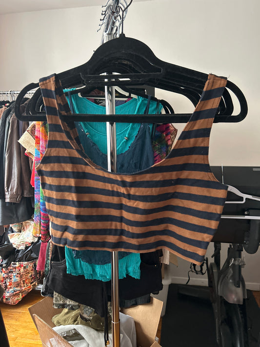 Brown and black stripe bra top