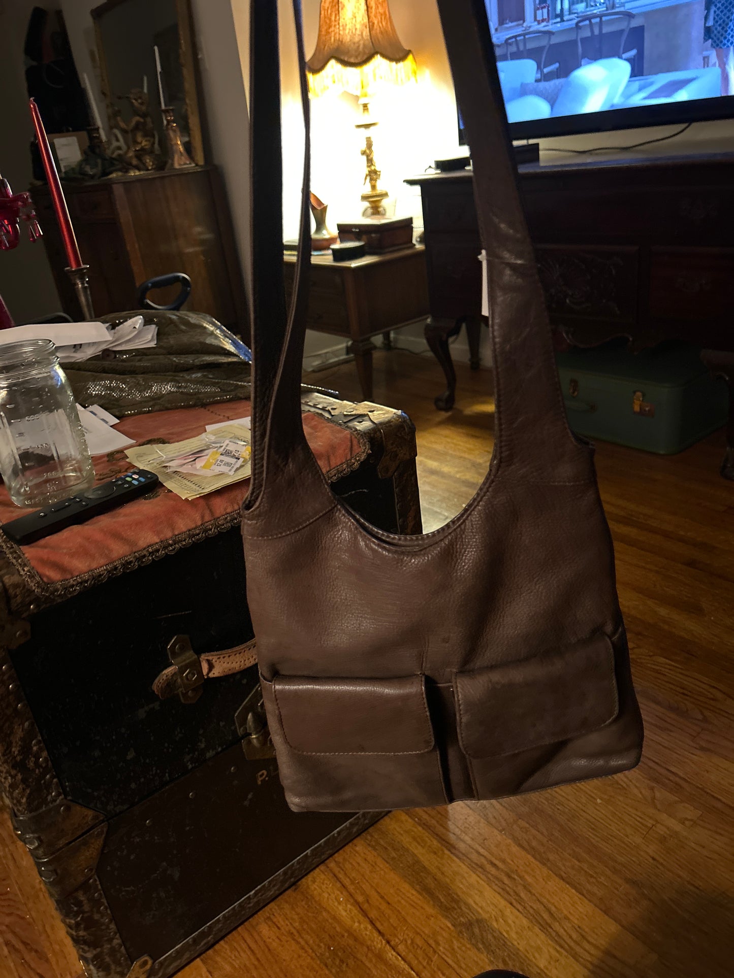 Brown leather crossbody bag