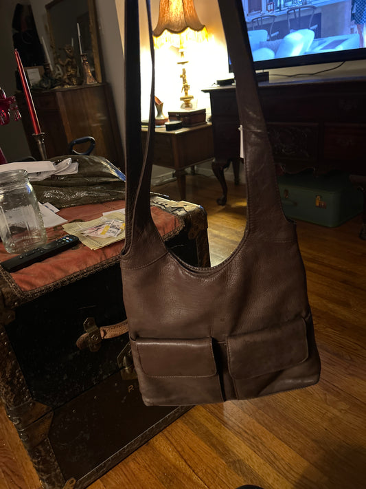 Brown leather crossbody bag
