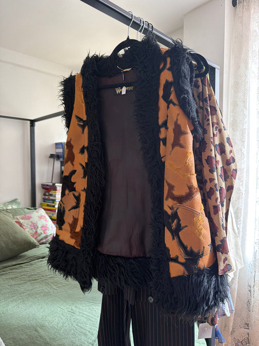 Leather patch vest with faux fur cal