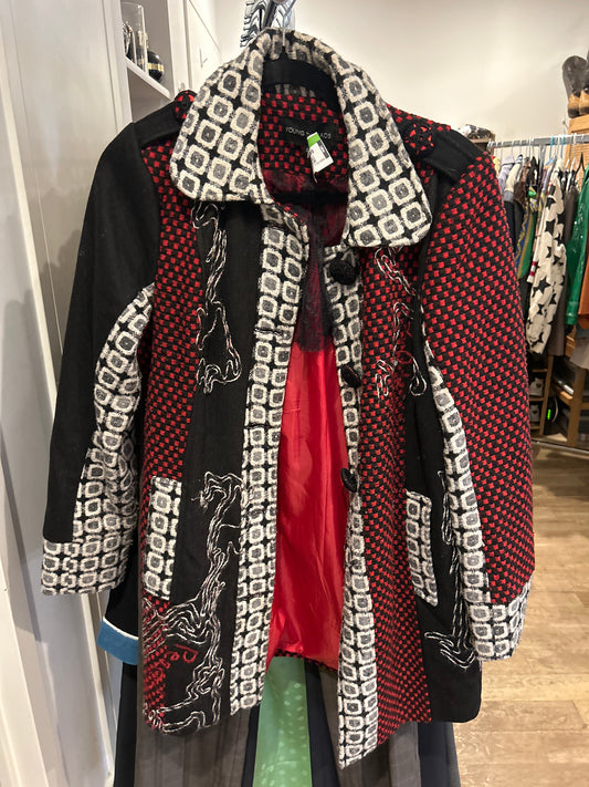 Young threads red black and white coat