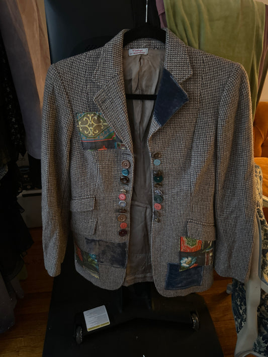 Wool patchwork blazer with buttons