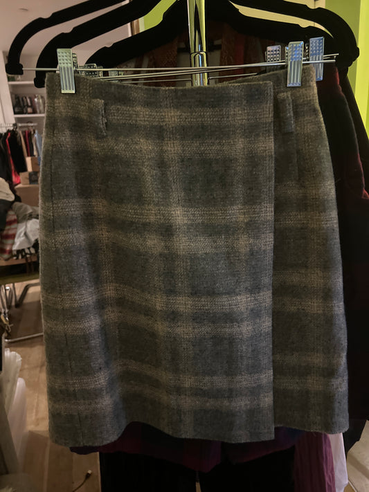 Gray green plaid mini skirt