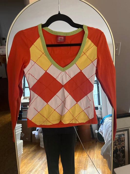 Kejo orange argyle top