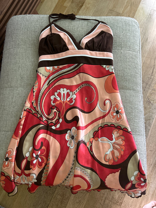 Y2K halter dress red/pink/brown