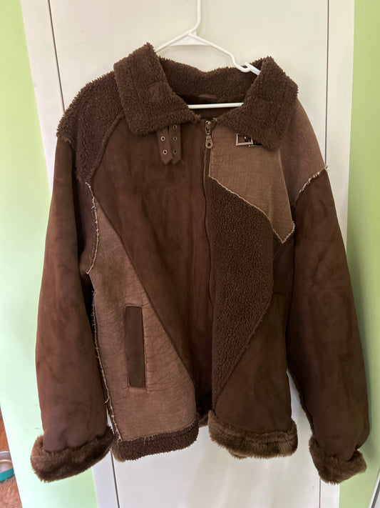 Brown mixed media Teddy/corduroy jacket