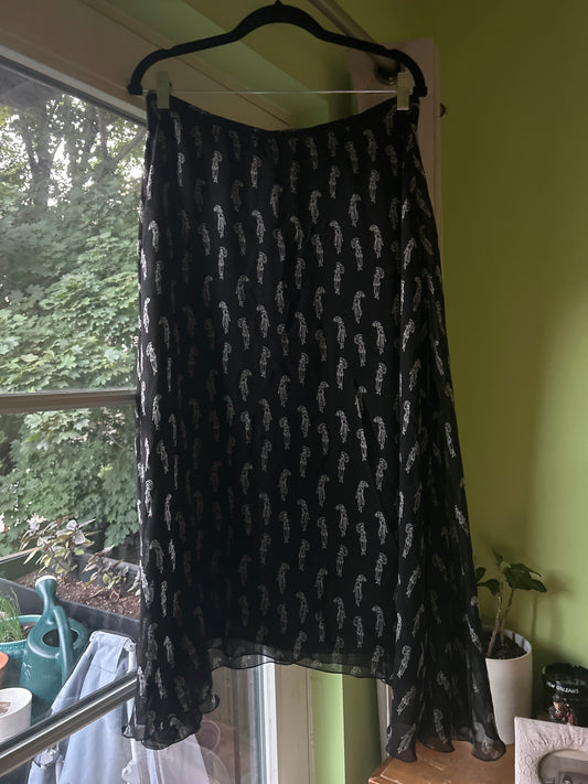 black and white skirt with umbrella lady