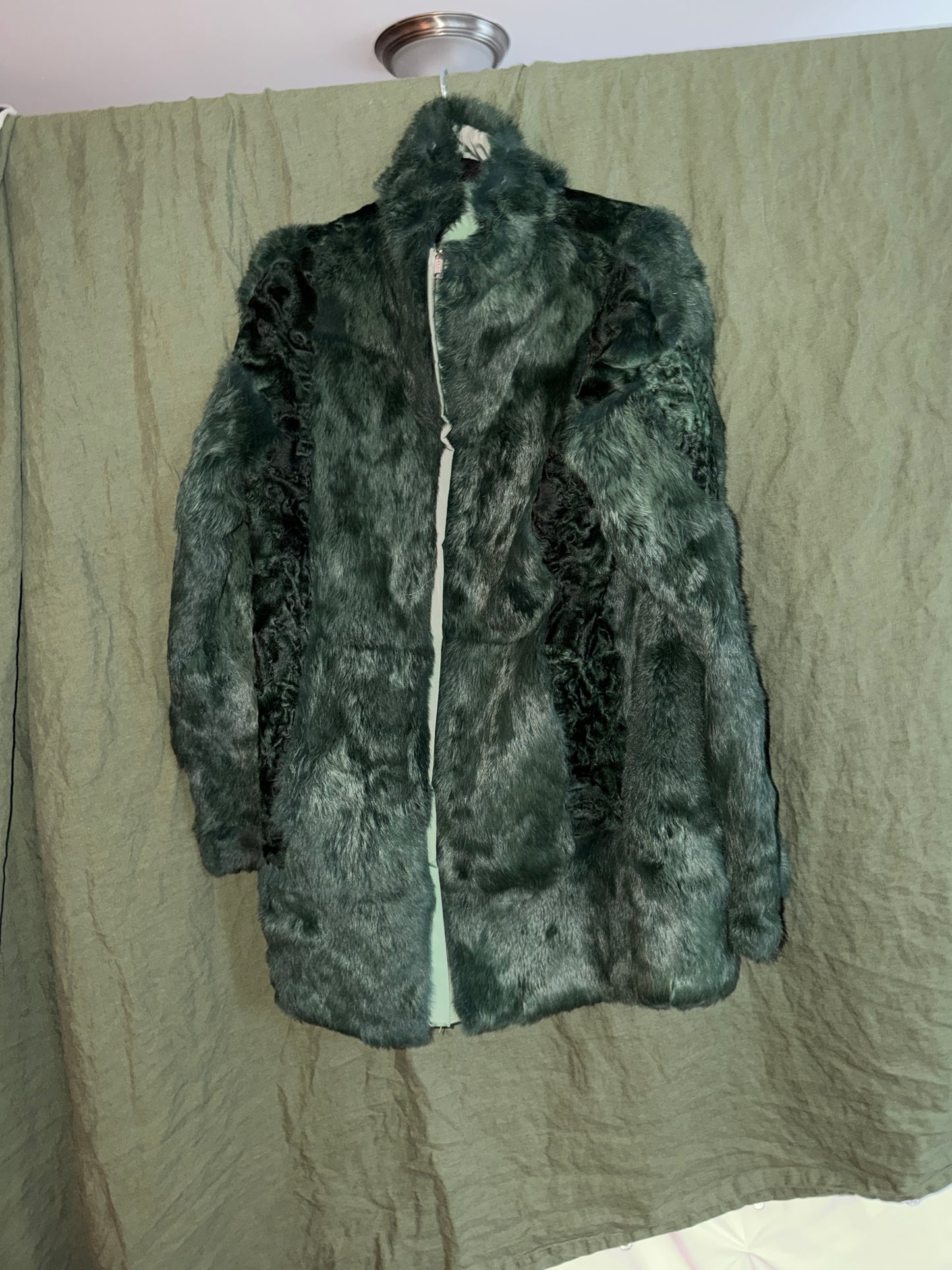 Green rabbit fur jacket