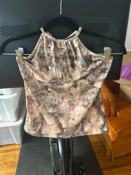 halter top with feather print