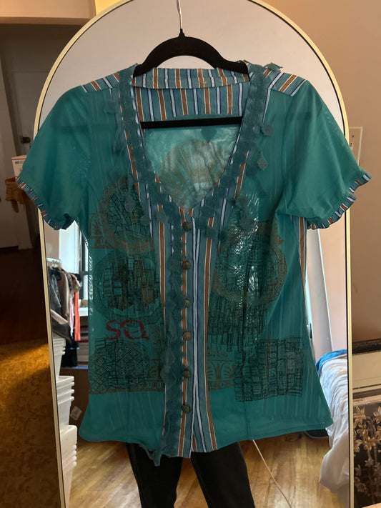 Save the queen sheer teal t shirt 01508Q