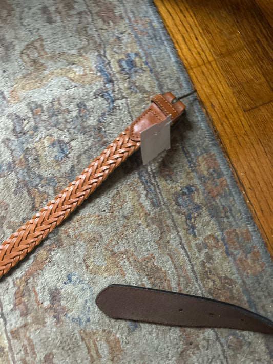 Brown braided leather belt